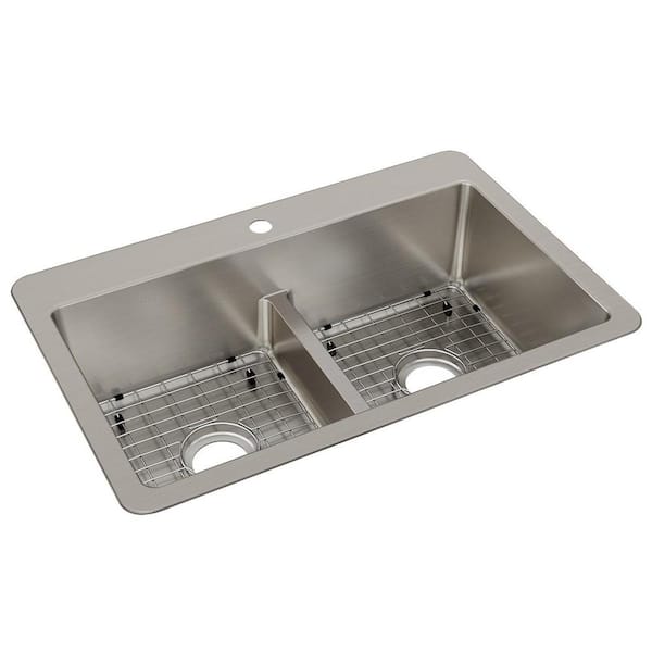 Avenue 18-Gauge Stainless Steel 33 in. Double Bowl Drop-In/Undermount Kitchen Sink with Low Divide