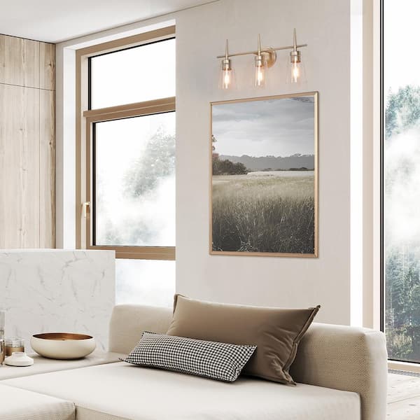 Farmhouse Gold Bathroom Vanity Light, Dule 3-Light Modern Bell Brass Vanity Light Bar with Clear Glass Shades