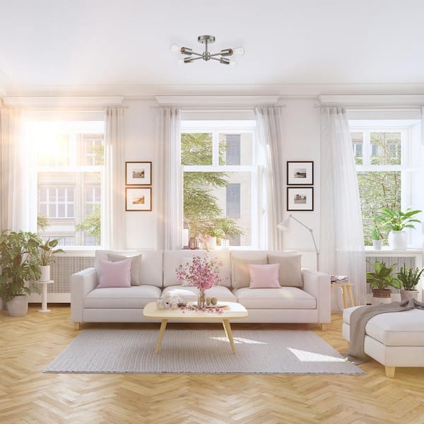 Vane 17 in. 4-Light Brushed Nickel Semi-Flush Mount