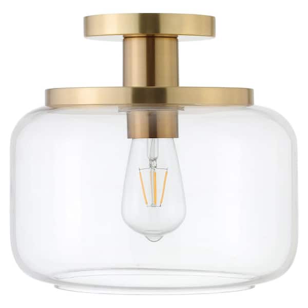 Tatum 11 in. Brushed Brass and Clear Semi Flush Mount with Glass Shade