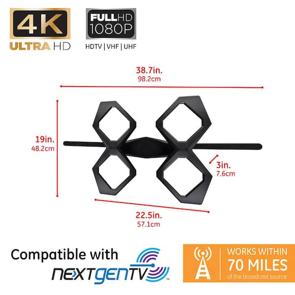 Quadcore Outdoor HDTV Antenna, Long-Range, VHF UHF 1080P 4K