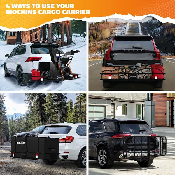 500 lbs. Capacity Hitch Mount Cargo Carrier Set with Net, Basket, Straps, Foldable Shank and 2 in. Raise