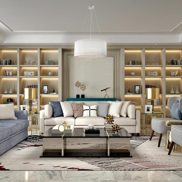 Pamina 22 in. 5-Light Chrome Glam Drum Shade Chandelier