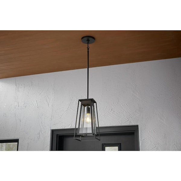 Bailey Modern 1-Light Bronze Double Frame Outdoor Pendant Light with Clear Glass
