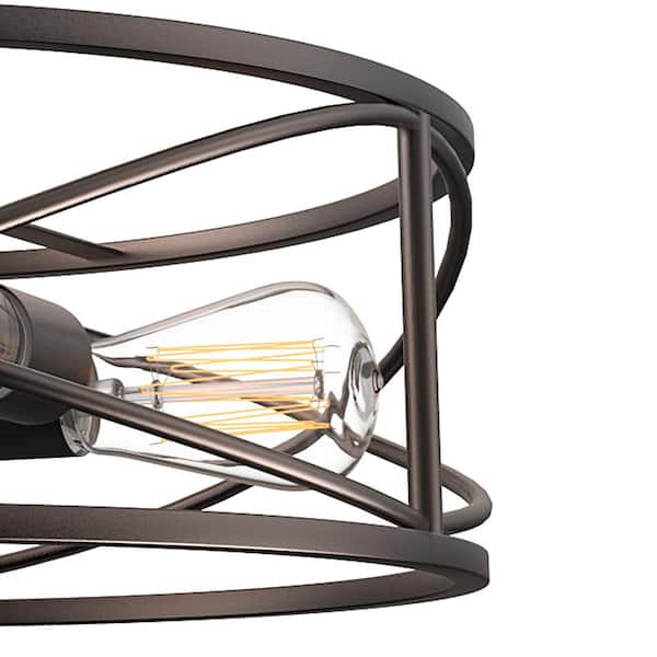 17 in. 4-Light Bronze Caged Drum Semi-Flush Mount