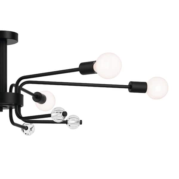 Ocala 41.25 in. 6-Light Black Living Room Art Deco Semi-Flush Mount Ceiling Light with Clear Crystal