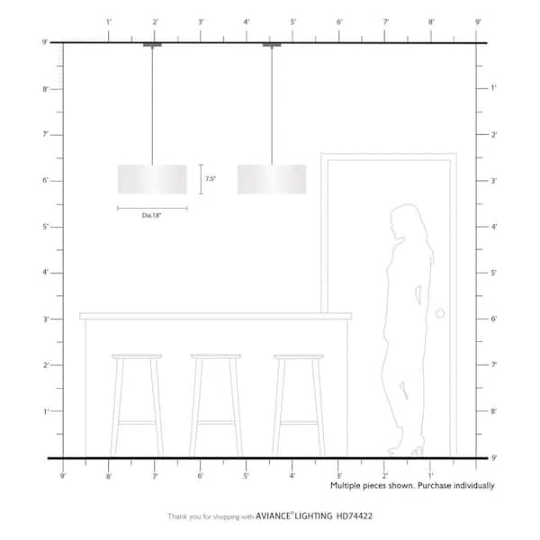 Whitney 3 Light English Bronze Drum Pendant