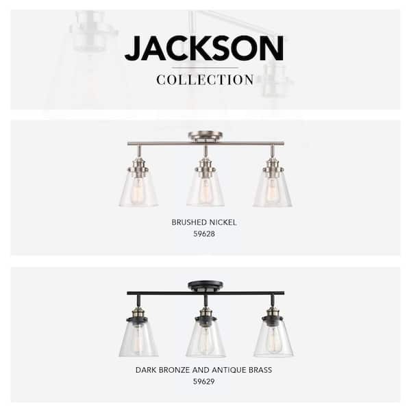 Jackson 2 ft. 3-Light Brushed Nickel Fixed Track Lighting Kit with Clear Glass Shades