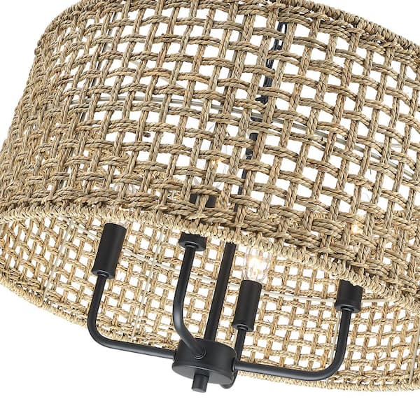 Cape 20 in. 4-Light Bohemian Drum Chandelier with Lime Hand Woven Shade