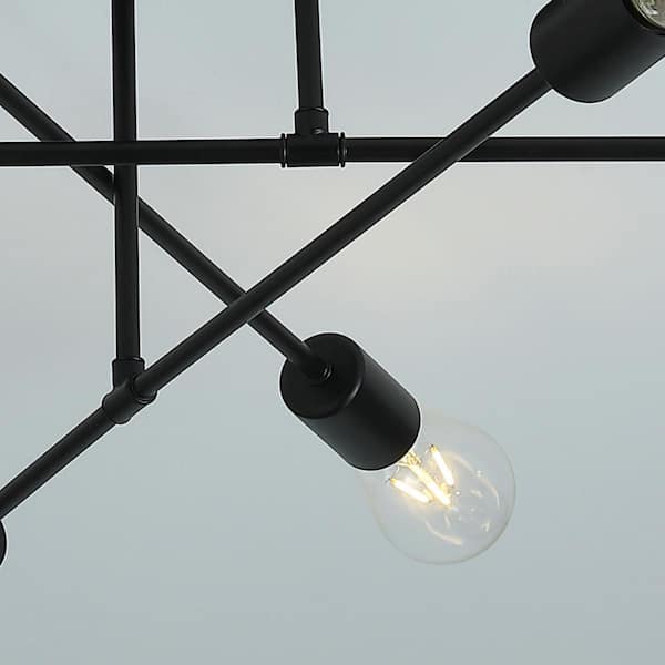 21.6 in. 6-Light Black Sputnik Modern Linear Semi Flush Mount