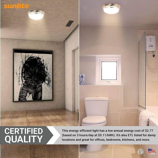 13 in. 1-Light Brushed Nickel Frosted Glass Dome LED Flush Mount, Warm White 3000K