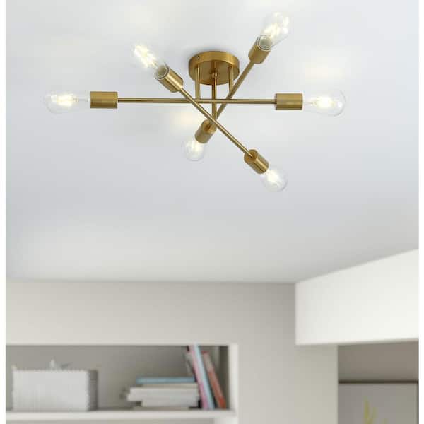 Modern 21.6 in. 6-Light Sputnik Linear Semi-Flush Mount Ceiling Lighting Fixture