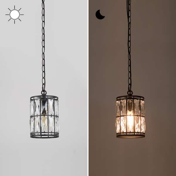 Cristallo Black Modern Coastal Mini Drum Pendant Light 1-Light Transitional Crystal Pendant Ceiling Light