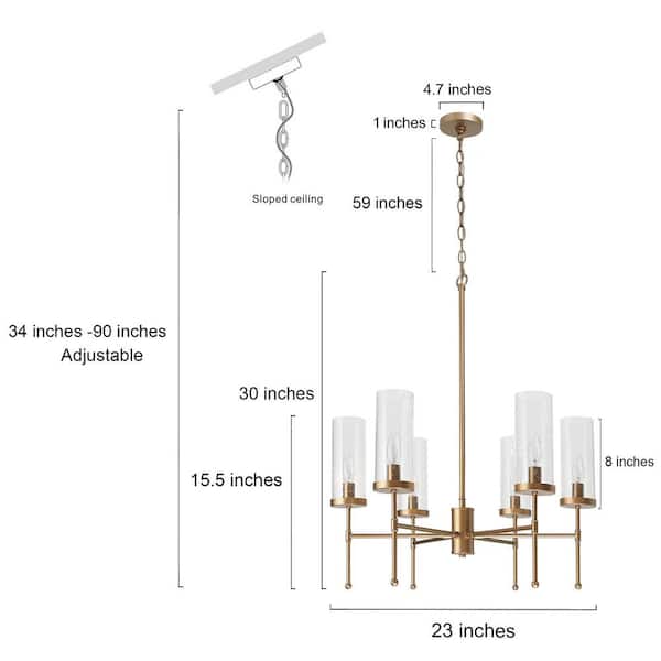 Modern Satin Gold Island Chandelier 6-Light Transitional Candlestick Linear Chandelier with Seeded Glass Shades