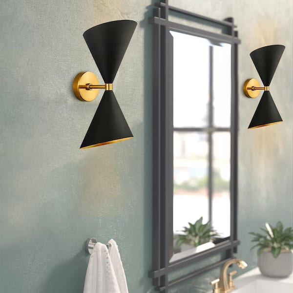 2-Light Black Wall Sconce with Light Direction of Up and Down