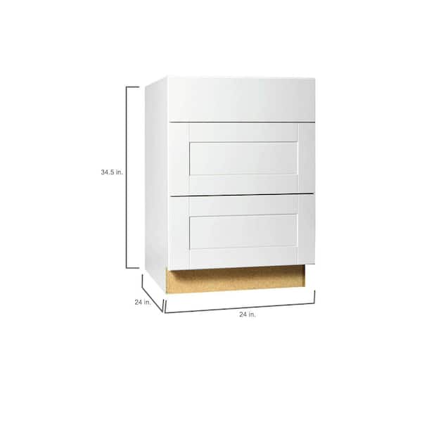 Shaker 24 in. W x 24 in. D x 34.5 in. H Assembled Drawer Base Kitchen Cabinet in Satin White with Ball-Bearing Glides