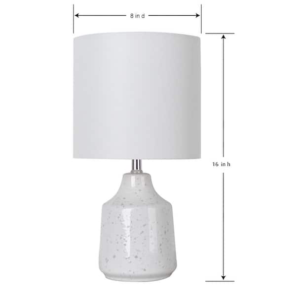 16 in. White Ceramic Table Lamp with Black Speckles and White Fabric Shade