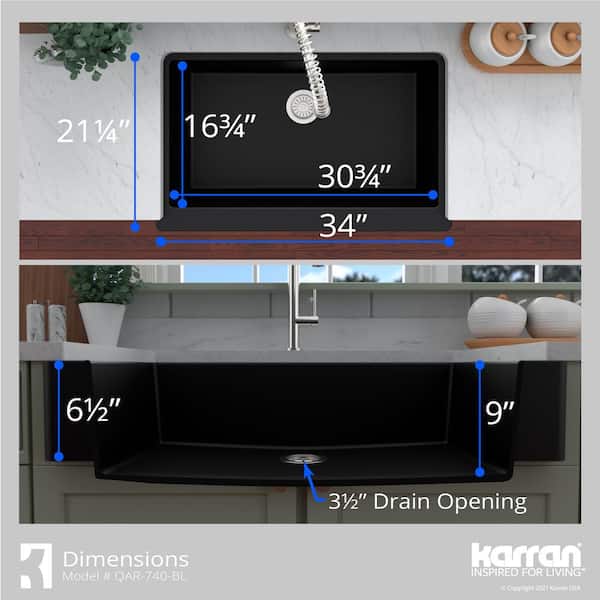 Retrofit Farmhouse/Apron-Front Quartz Composite 34 in. Single Bowl Kitchen Sink in Black
