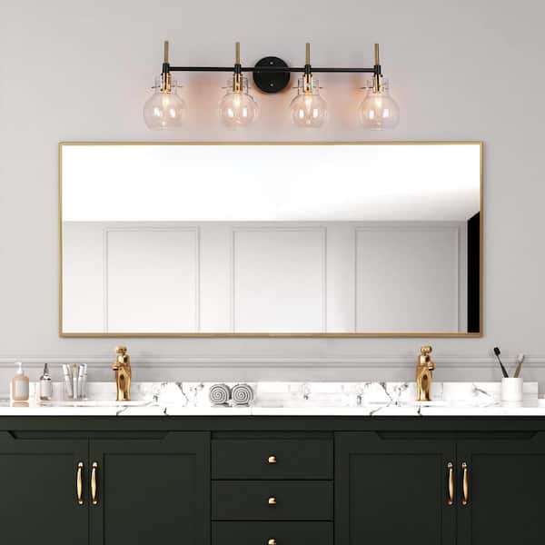 30 in. 4-Light Black Industrial Bathroom Vanity Light, Globe Clear Glass LED Bath Lighting, Modern Indoor Wall Sconce