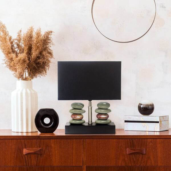 Monterey 14.5 in. Rectangular Dual Stacked Stone Ceramic Table Lamp with Black Shade