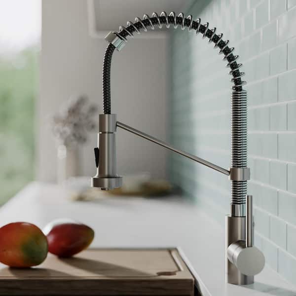Spot Free 18-Inch Kitchen Faucet with Dual Function Pull-Down Sprayhead in all-Brite Stainless Steel/Chrome Finish