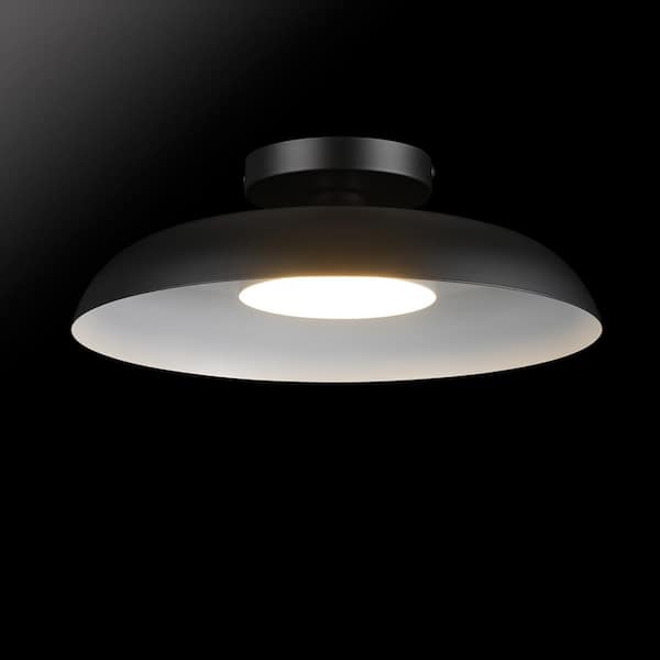 12.5 in. 21-Watt Modern Matte Black Integrated LED Flush Mount Ceiling Light with Black Metal Shade