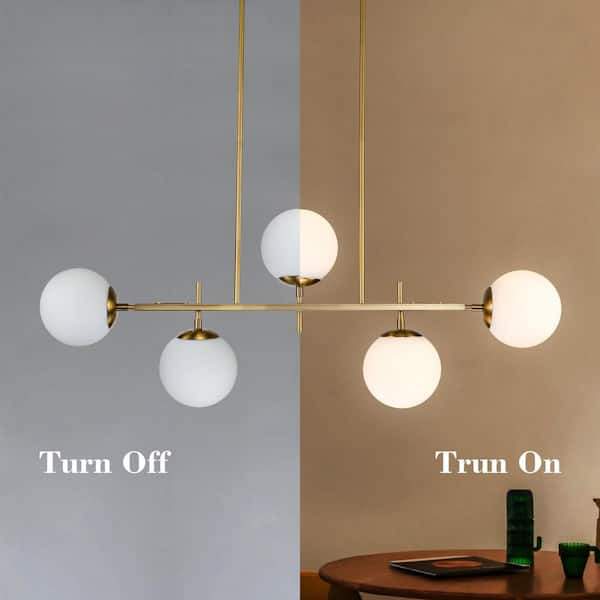 Deerfield 5-Light Brass Kitchen Island Chandelier with Milk Globe Glass Shade