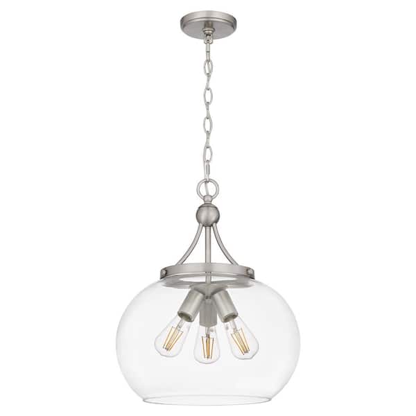Gemini 3-Light Brushed Nickel Pendant with Clear Glass Shade