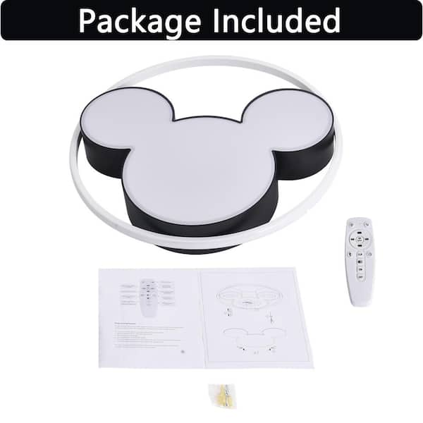 Lumin 20.47 in. 1-Light Black and White Smart LED Flush Mount with Remote Control and Mickey Mouse Shaded