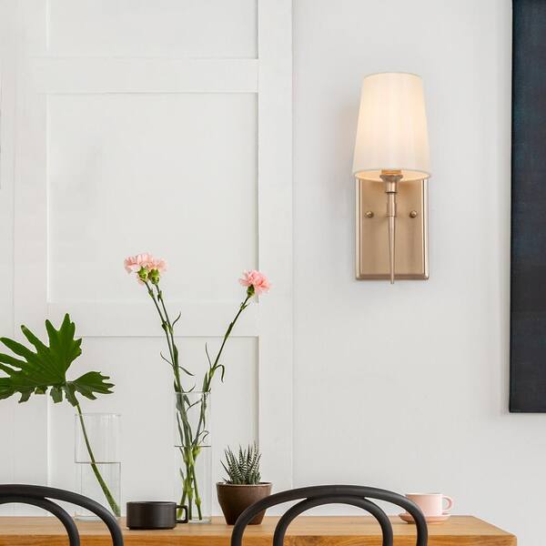 Modern Classic 1-Light Gold Wall Sconce Powder Room Bathroom Vanity Light with Bell Fabric Shade