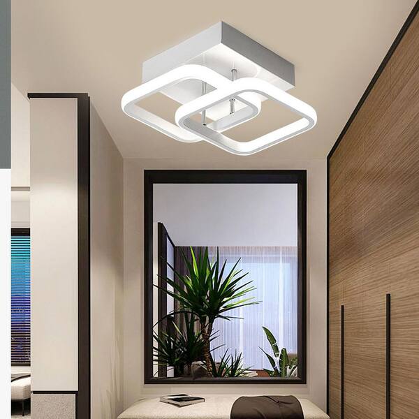7.87 in. 1-Light White Modern Square Elegant Semi-Flush Mount LED Ceiling Light