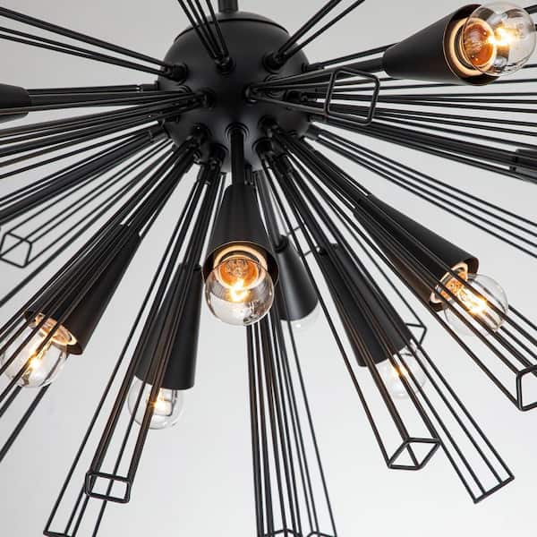 Aquin 10-Light Black Modern Geometric Sputnik Chandelier