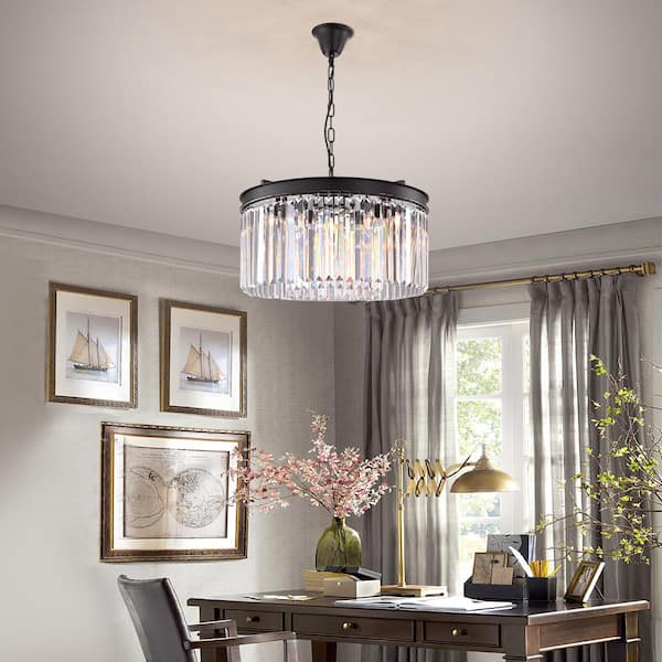 Annapolis 5-Light Black Unique/Statement Drum Chandelier with Crystal Accents