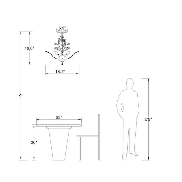Chicago 18.1 in. 4-Light Black Unique/Statement Tiered Semi Flush Mount With Crystal Accents