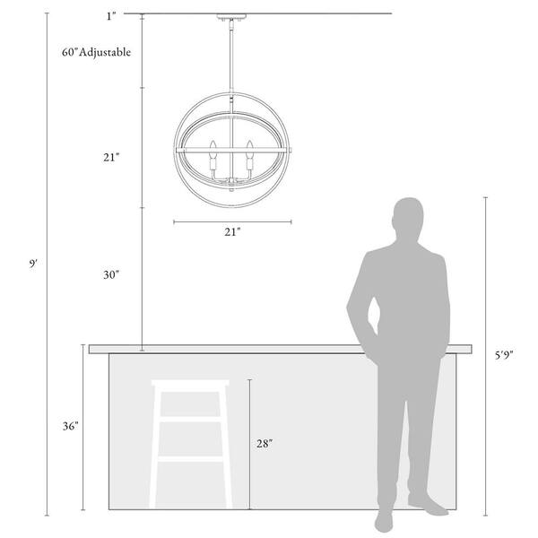 Farmhouse Chandelier 4-Light Globe Cage Classic Black Candlestick Island Pendant Chandelier with Faux Wood Accent