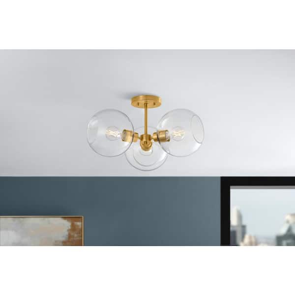 Vista Heights 3-Light Aged Brass Semi Flush Mount Light