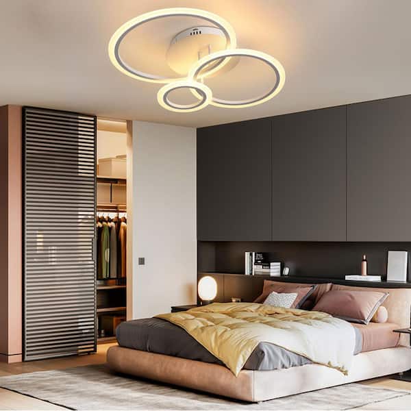 26 in. 1-Light Integrated LED Semi-Flush Mount Modern Design 3 Acrylic Circle Ring Ceiling Light