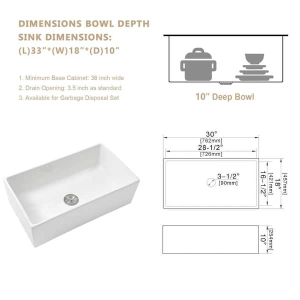 Ceramic 30 in. Single Bowl Farmhouse Apron Kitchen Sink with Strainer