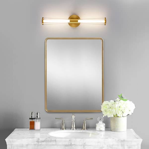 Modern 2-light Gold Dimmable Wall Sconce with Clear Glass Shade LED Bathroom Vanity Light