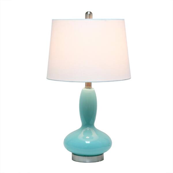 23.5 in. Seafoam Glass Dollop Table Lamp with White Fabric Shade
