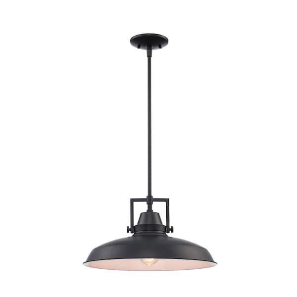 Wilhelm 16 in. 1-Light Black Industrial Farmhouse Pendant Light Fixture with Metal Shade