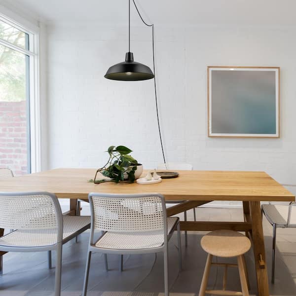 Barnyard 1-Light 16 in. Industrial Warehouse Matte Black Plug-In Pendant