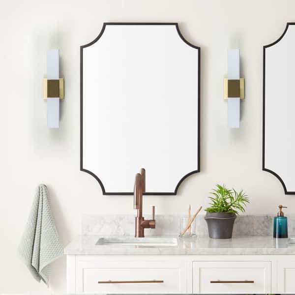 2-Light Gold Finish Wall Sconce Vanity Light with White Glass Shade