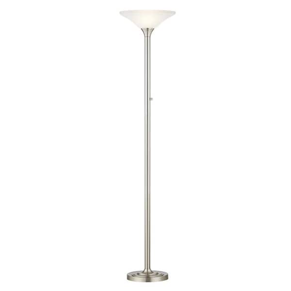 Classic Coordinates, 71 in. LED Torchiere Floor Lamp with Hammered Glass Shades, Brushed Steel, Dimmable