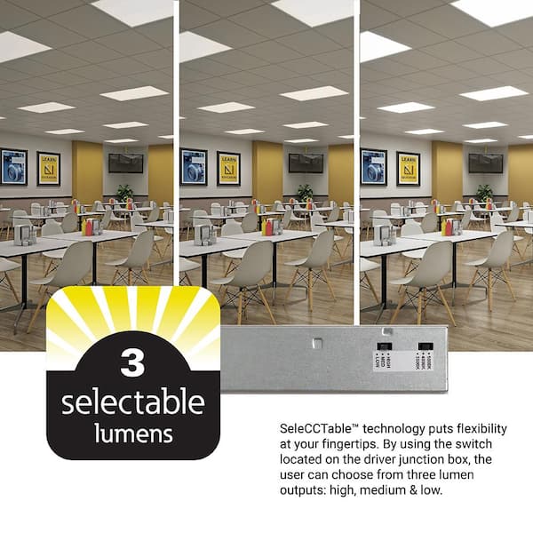 2 ft. x 4 ft. Selectable Lumens 3600/5000/6400, Integrated LED Panel Light, Selectable CCT 3500K/4000K/5000K