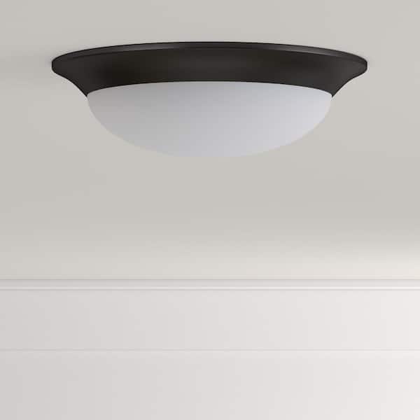 11 in. 120-Watt Equivalent Satin Bronze 2700K CCT LED Ceiling Light Flush Mount with Frosted White Glass Shade
