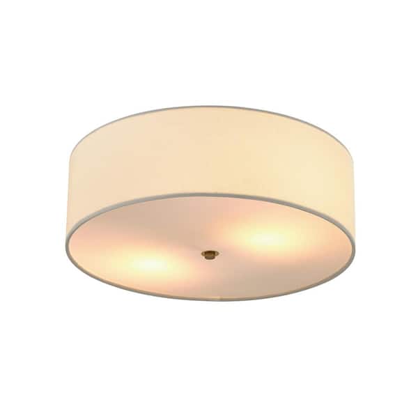Kyle 15.9 in. 2-Light Matte Brass Semi-Flush Mount with White Linen Shade