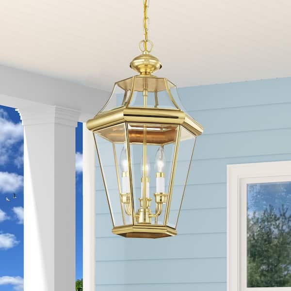 Georgetown 3 Light Polished Brass Outdoor Pendant Lantern