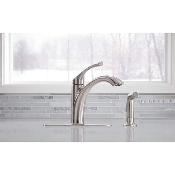 Mistos Single-Handle Standard Kitchen Faucet with Side Sprayer in Stainless Steel