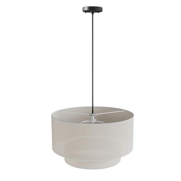 Modern 20 in. 3-Light Drum Chandelier Hanging Lamp Fixture with 2-Tier Linen Fabrics Lampshade